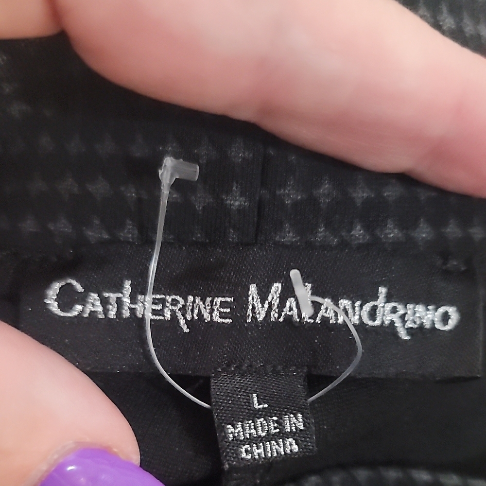 Catherine Malandrino Elegant Black gray patterned stretch pants vegan leather L - Picture 2 of 5